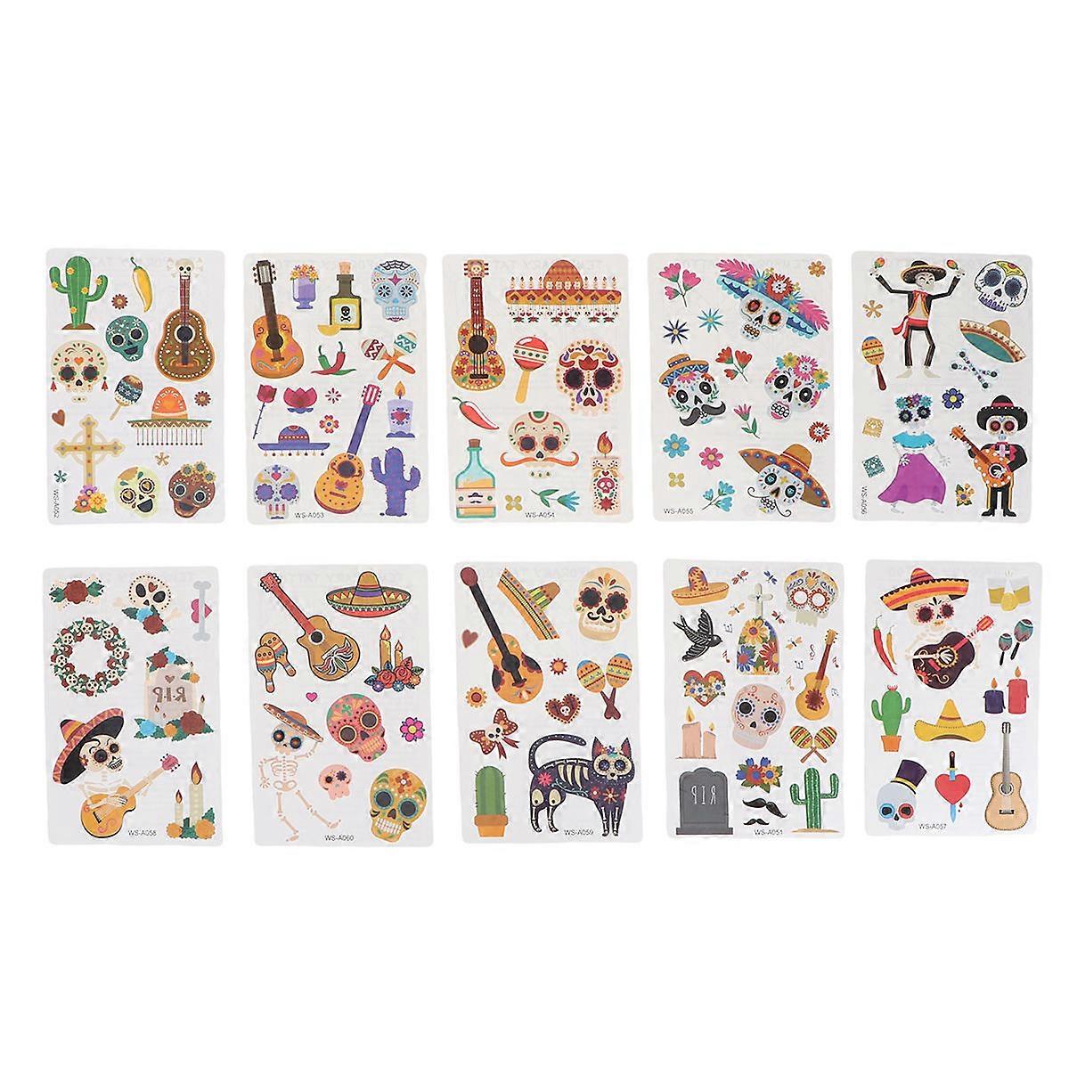 Face Stickers Temporary Body Markers Assorted X 7.5 X 0.05Cm Waterproof 10Pcs