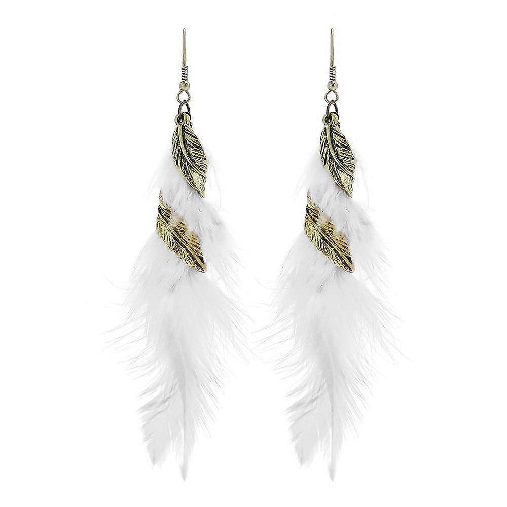 Faux Feather Earrings, Long Colorful Tassel Earrings, Bohemian Style Jewelry, Women Party Accessories, White 14.5cm x 4.9cm