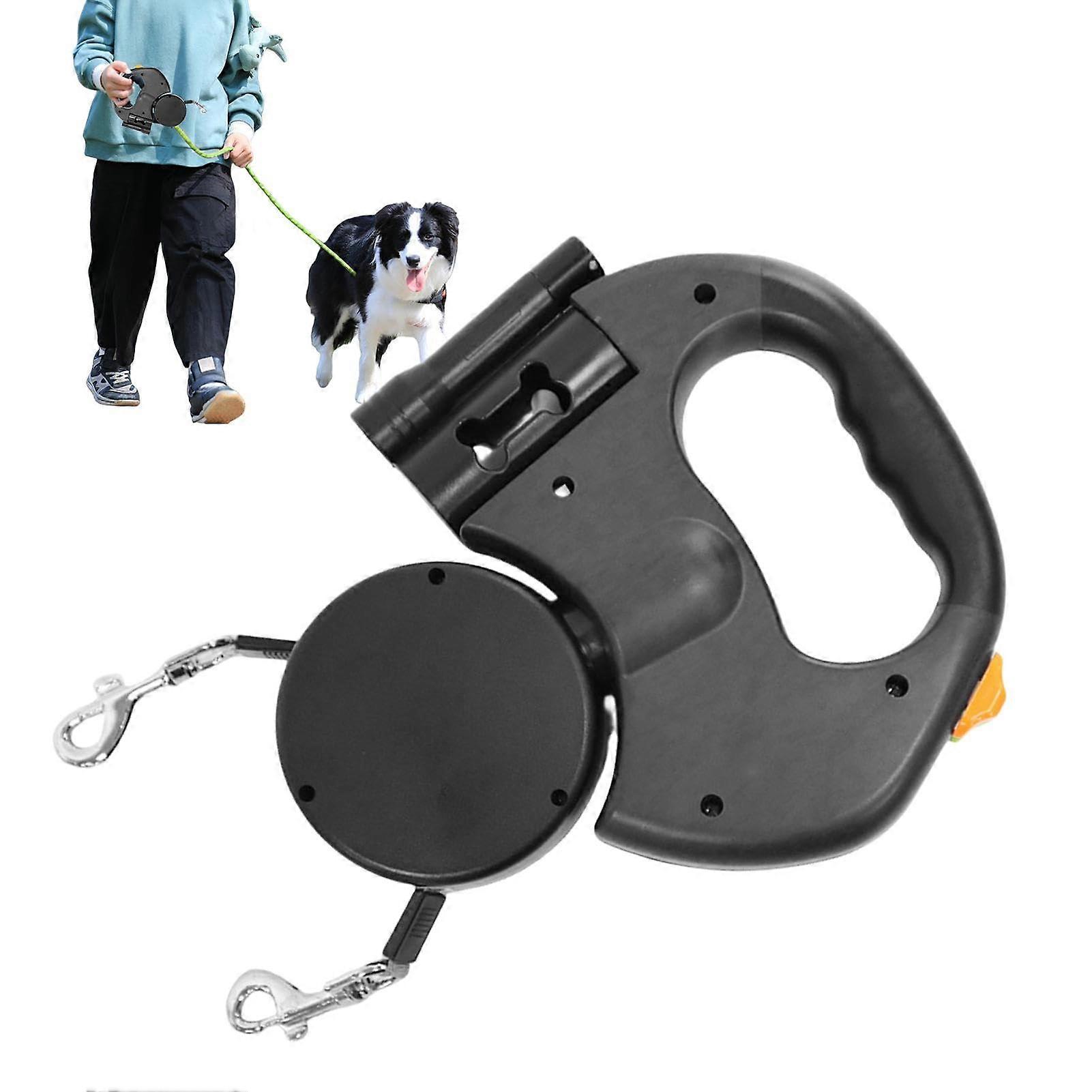 Retractable Pet Leash 360-Degree Rotating Dual Leash, Portable Outdoor Dog Walking Accessory, Adjustable Length, Black