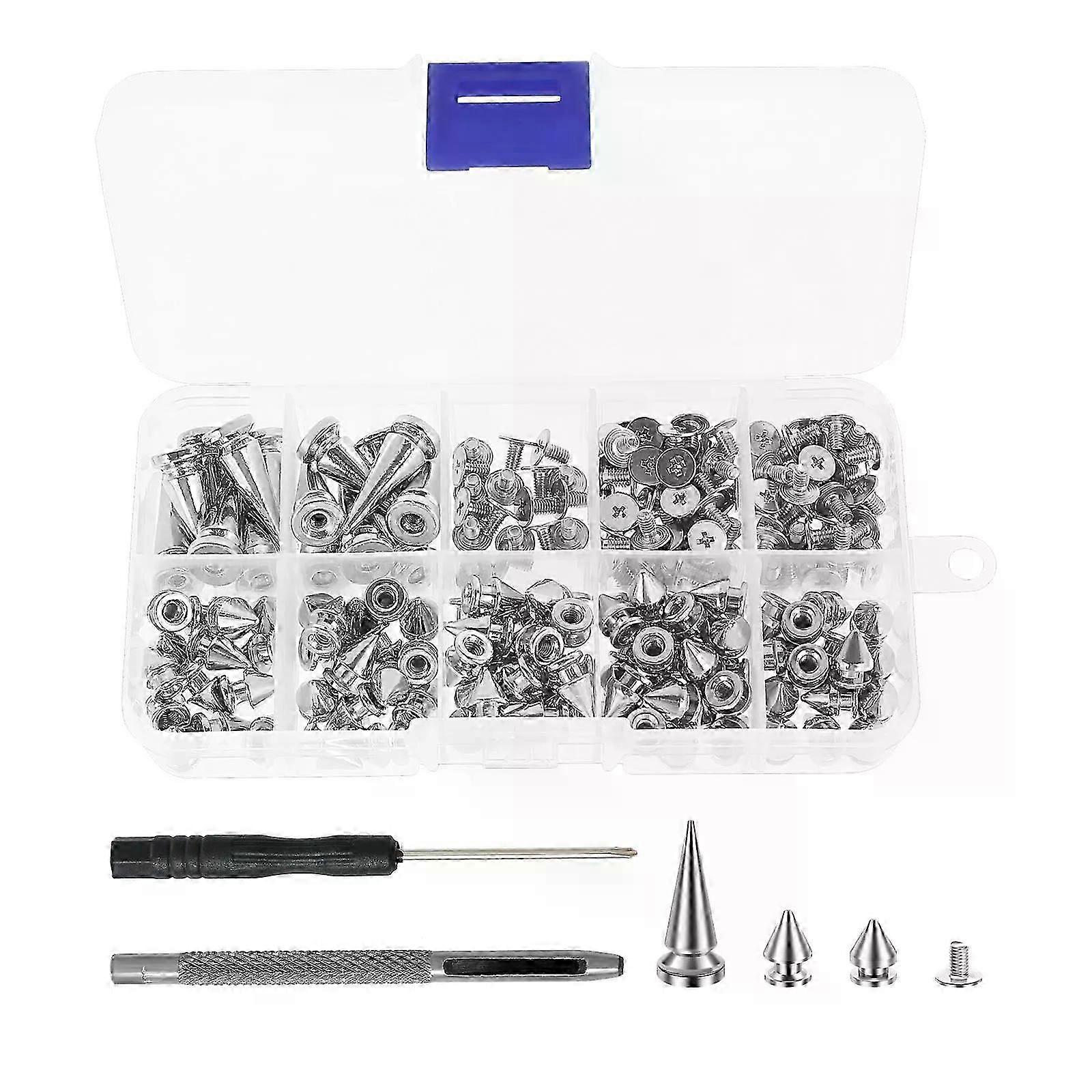 105PCS/Set Punk Spikes and Studs Kit Silver Cone 3 Size Metal Leather Tree Spike Assortment Kit Fit For Clothing Jacket Shoes