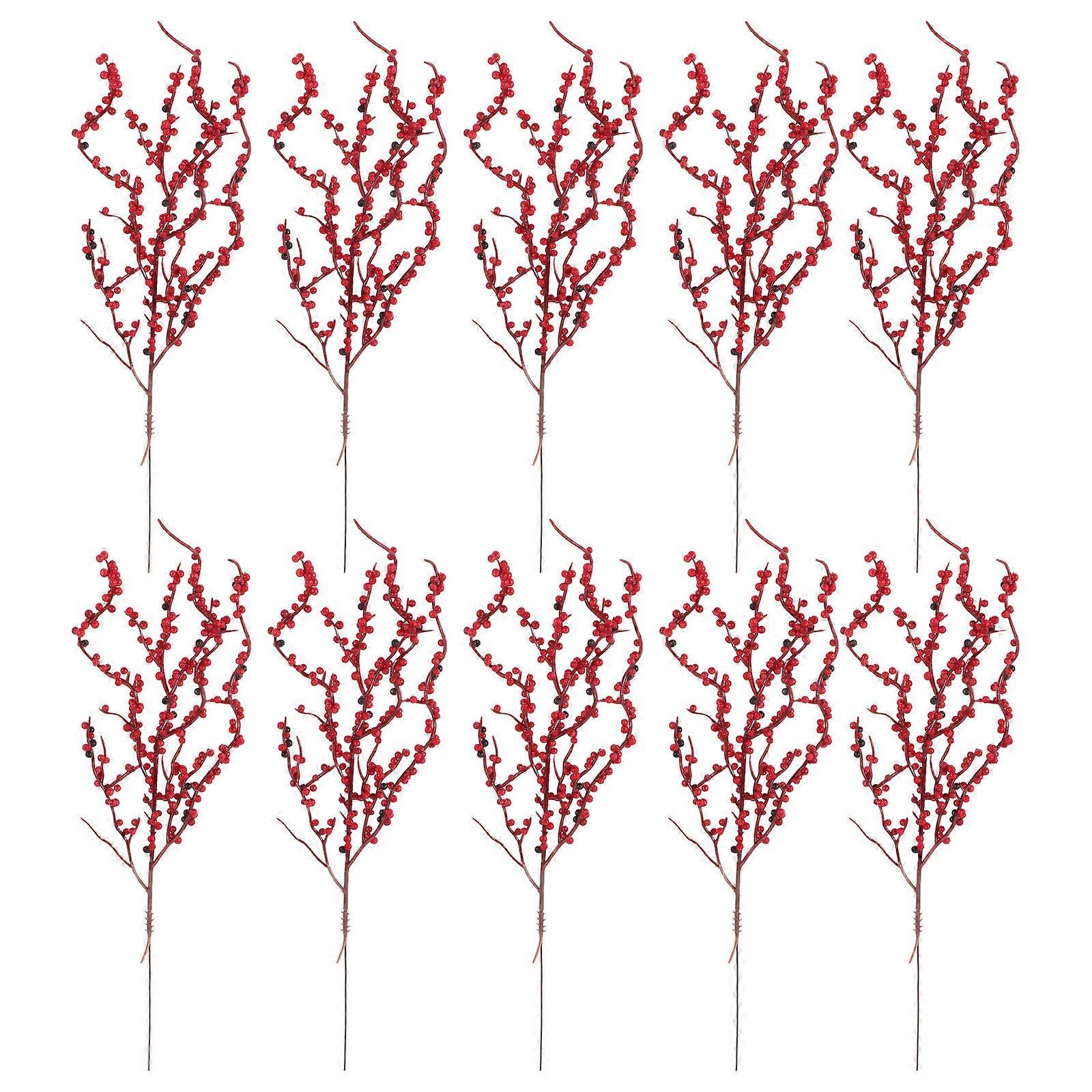 Artificial Red Berry Picks Holiday Decor Christmas Ornaments Vibrant Red Artificial Berries 33.00X7.00X0.50cm 10Pcs