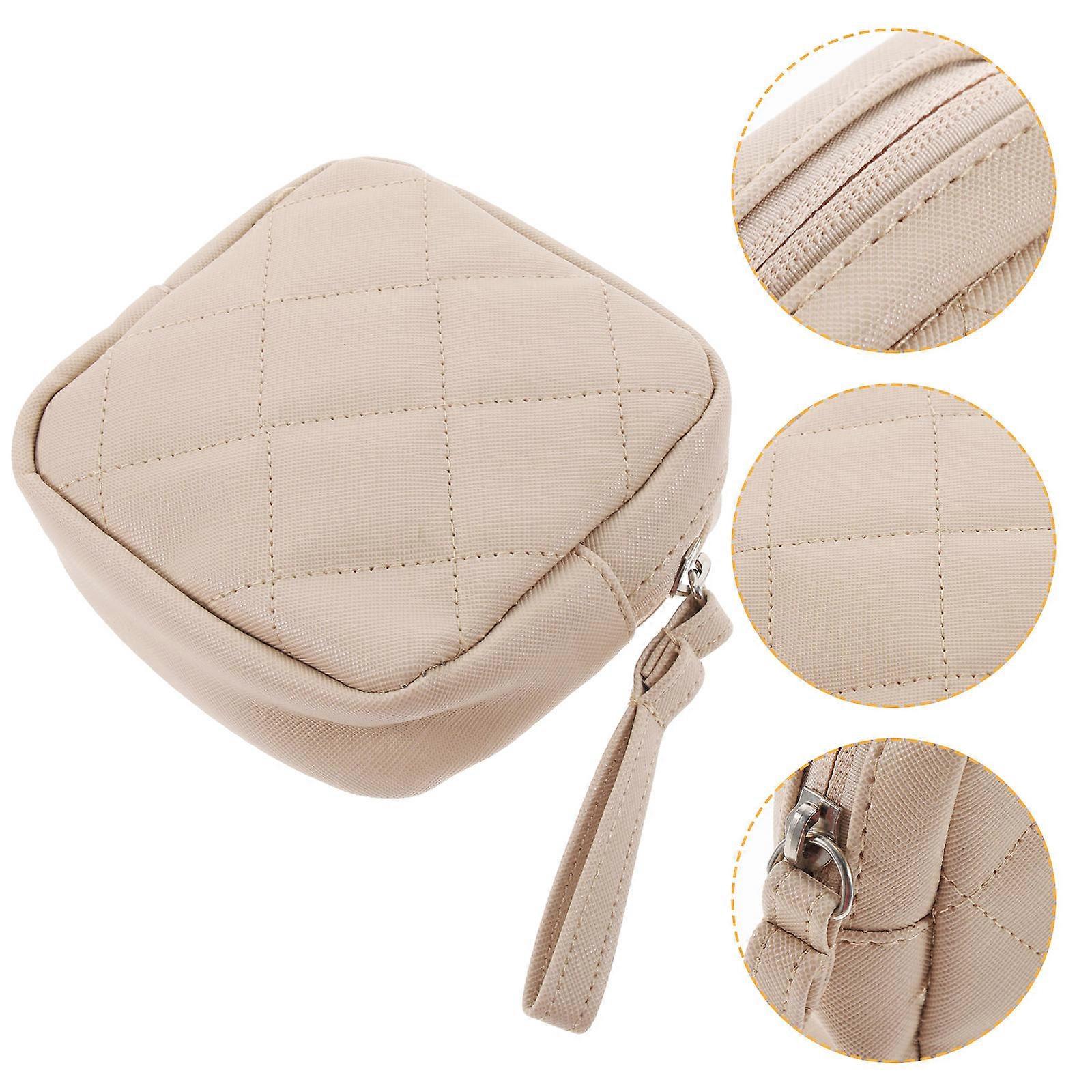 Portable Sanitary Napkin Storage Bag for Small Items with Unique Design and PU Material Beige Color