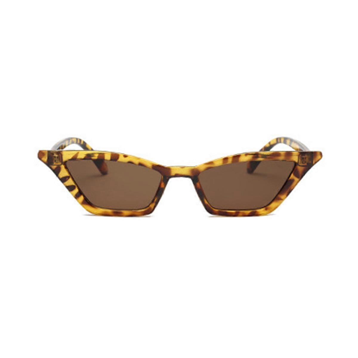 Fashion Small Women's Cat Eye Sunglasses Plastic Goggles Vintage Eyewear Glasses (Leopard Frame and Brown Lens)