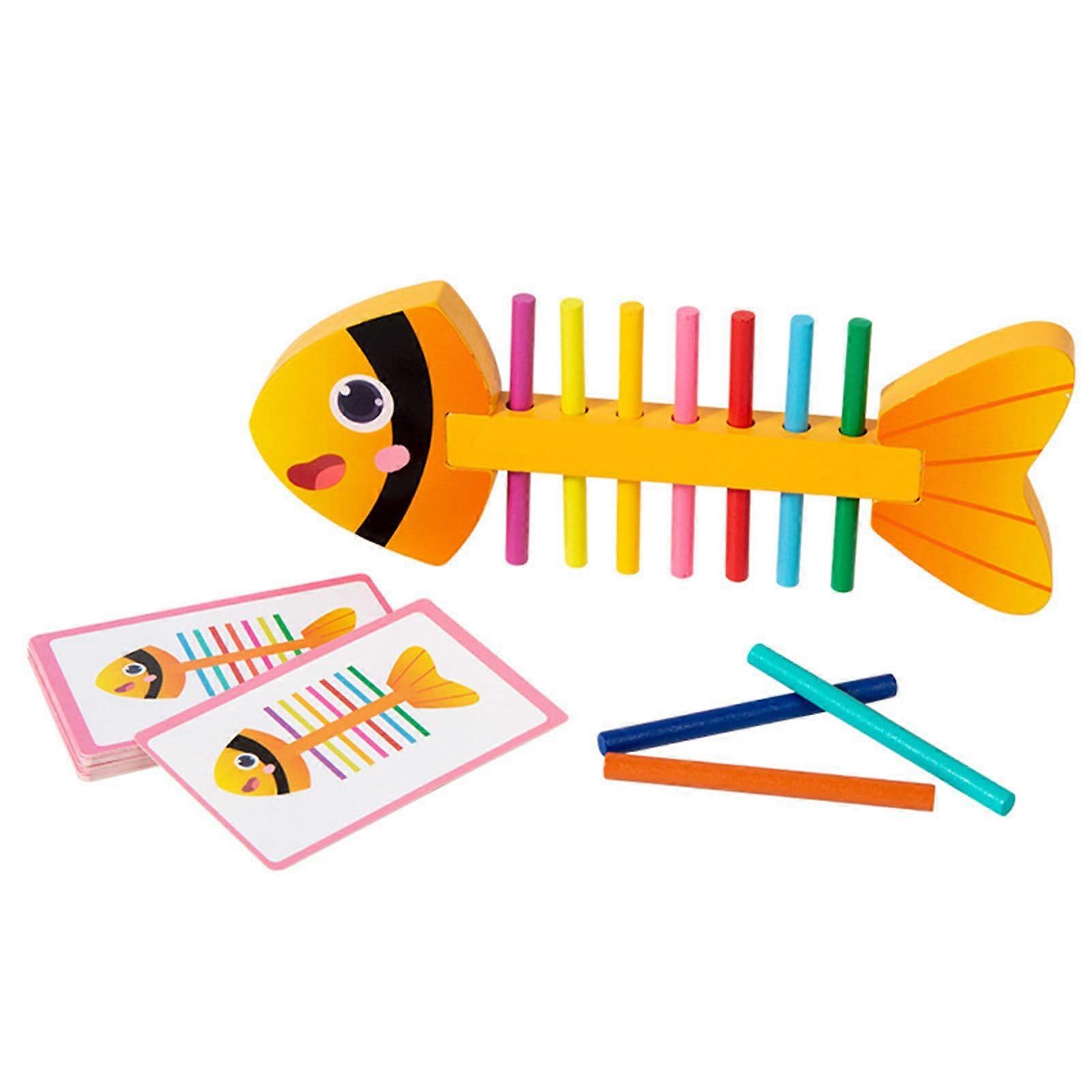 Fine motor skills training wooden fishbone toy with color recognition activities for preschool learning and games Ref: 6448