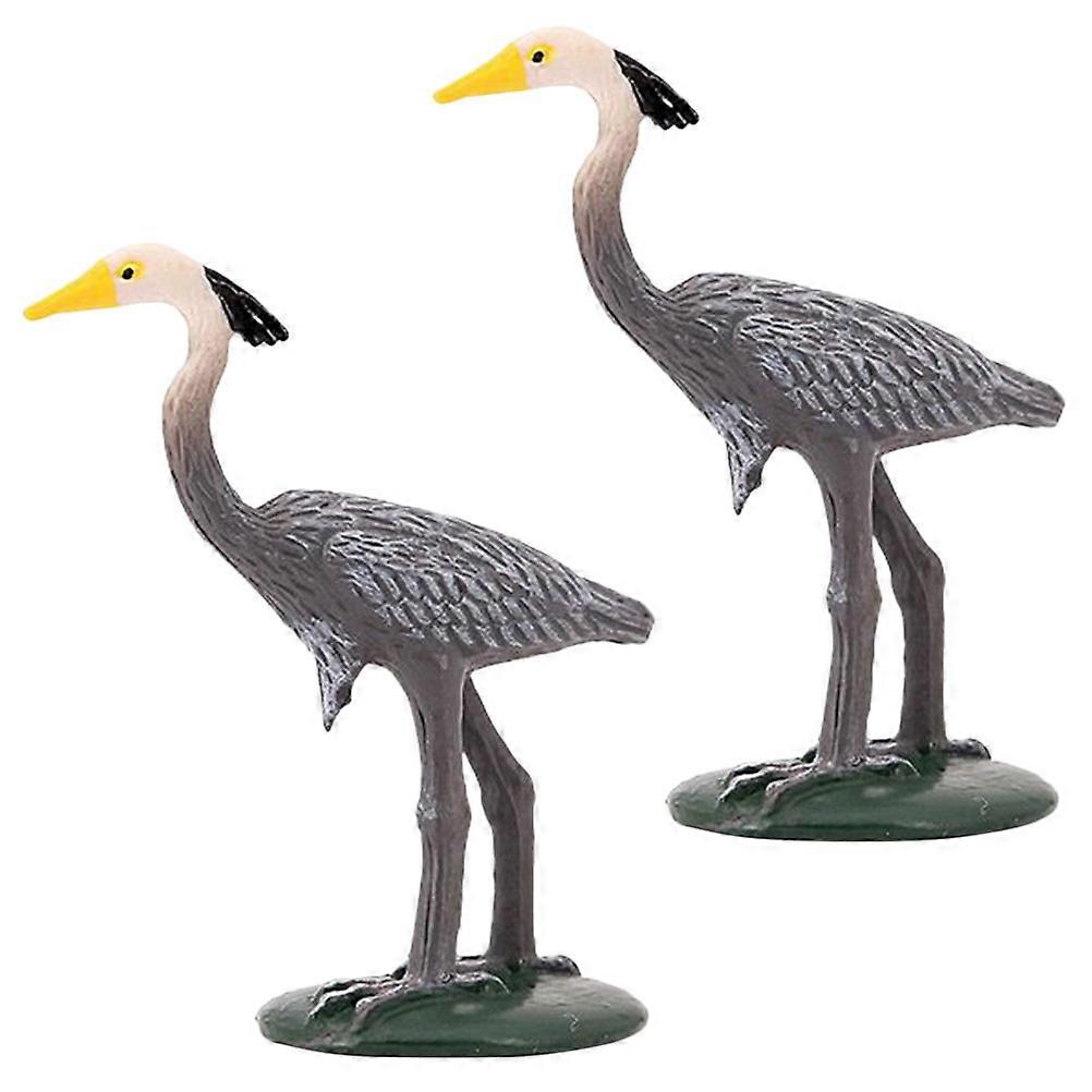 2pcs Simulation Grey Crane Model Simulated Desktop Ornament Animal Ornament