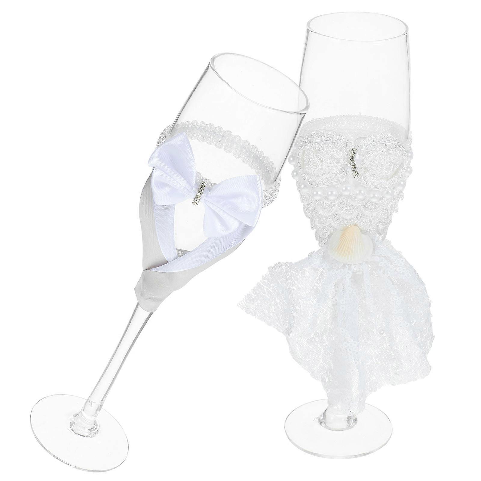 Clear Wedding flutes Glass Goblets for Bride and Groom Toasting Set 2 Pieces