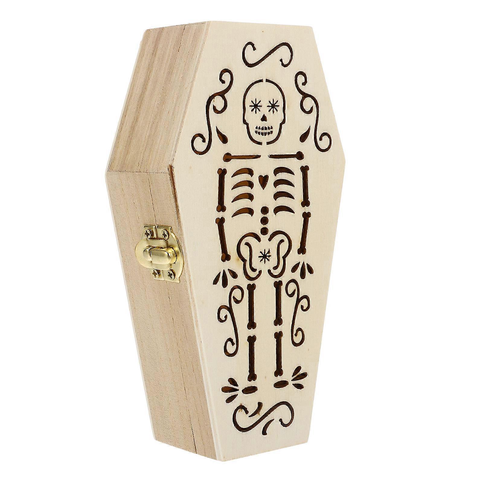 Wood Coffin Box Halloween Party Treats Container Pet Urn Box Coffin Shape Trinket Box