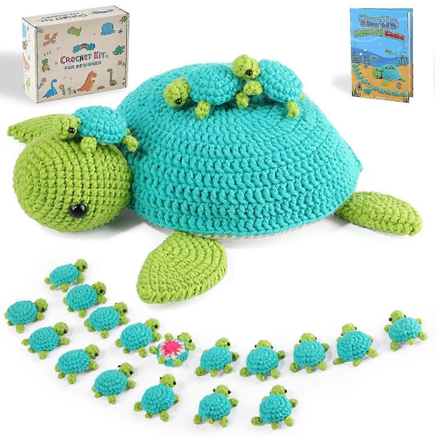 Crochet Kit for Beginners, 21 Pcs Turtle Family with Video Tutorials, DIY Gift