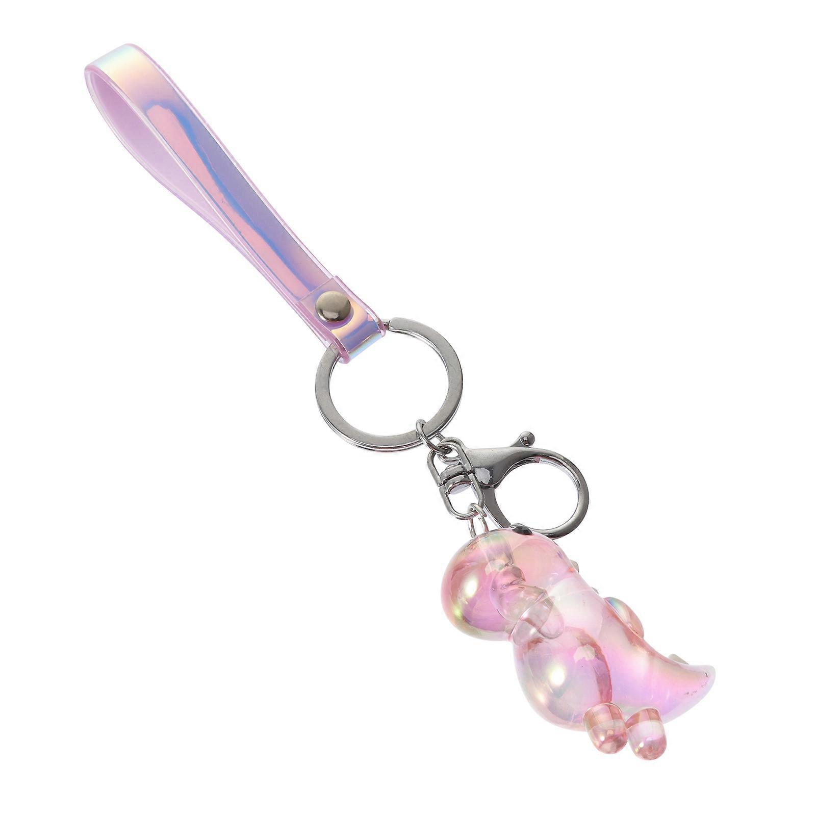 Dinosaur Shaped Key Chain with Bag Pendant Perfect for Decoration Pink Acrylic and Metal 1Pc