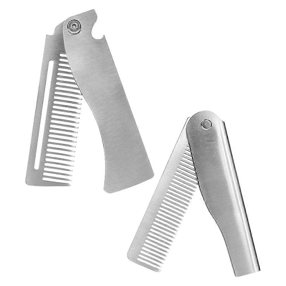 2pcs Pocket Comb Portable Beard and Mustache Grooming Tool Small Travel Hair Styling Stainless Steel Mini Comb for Men