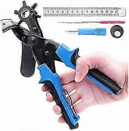 Multi-Functional Flatbed Pliers with Leather Punch Wheel, Includes 2 Oversized Punch Plates and Built-In Ruler for Crafting Projects