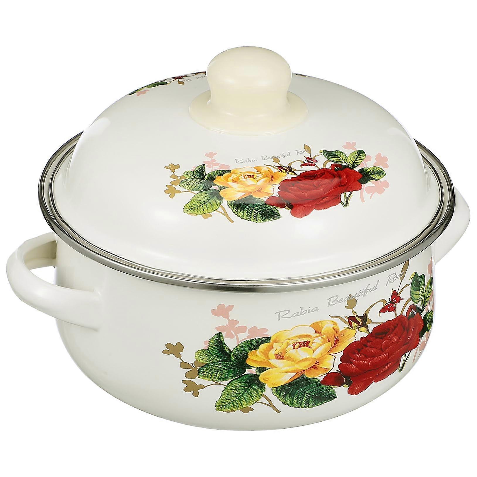 Enamel soup pot with lid, sturdy stew pot, heatresistant and easy to clean