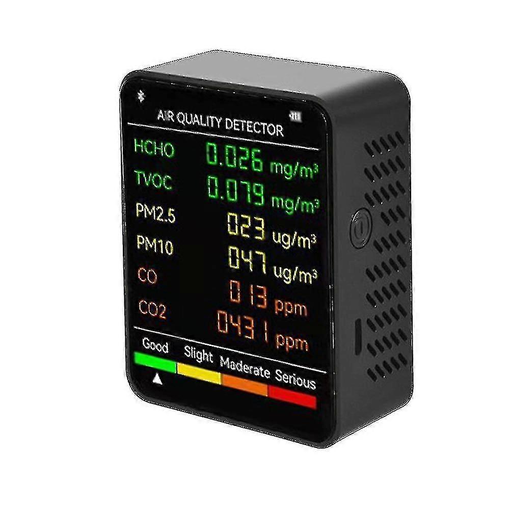 6-in-1 Air Quality Detector: Monitor PM2.5, PM10, HCHO, TVOC, CO, CO2