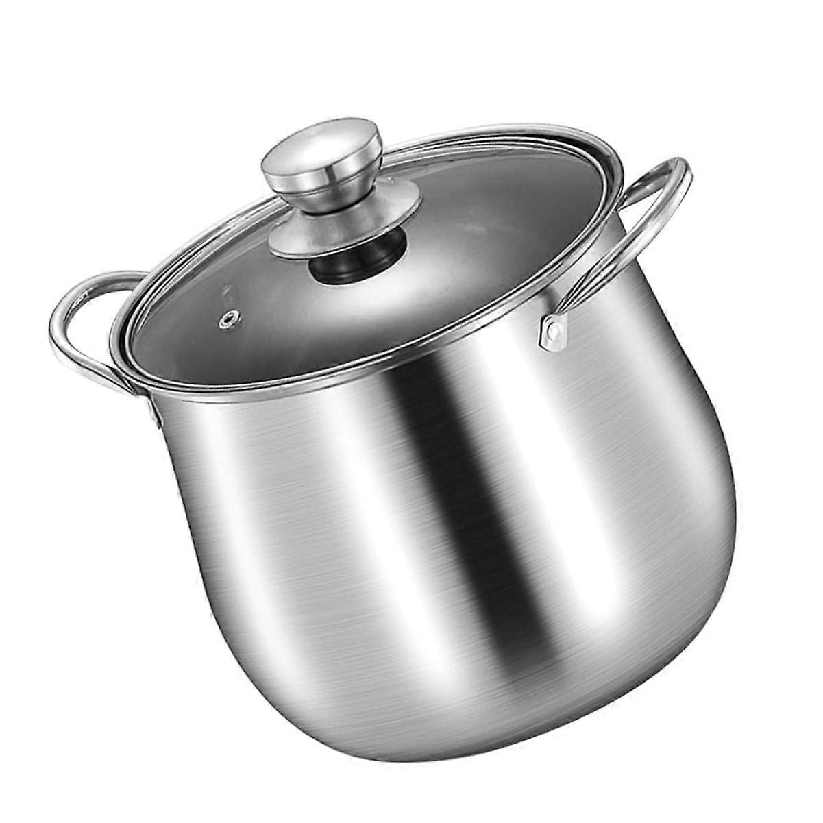 Doublehandle soup pot with lid, large induction cooking pot, flat bottom, stainless steel for soups and stews.