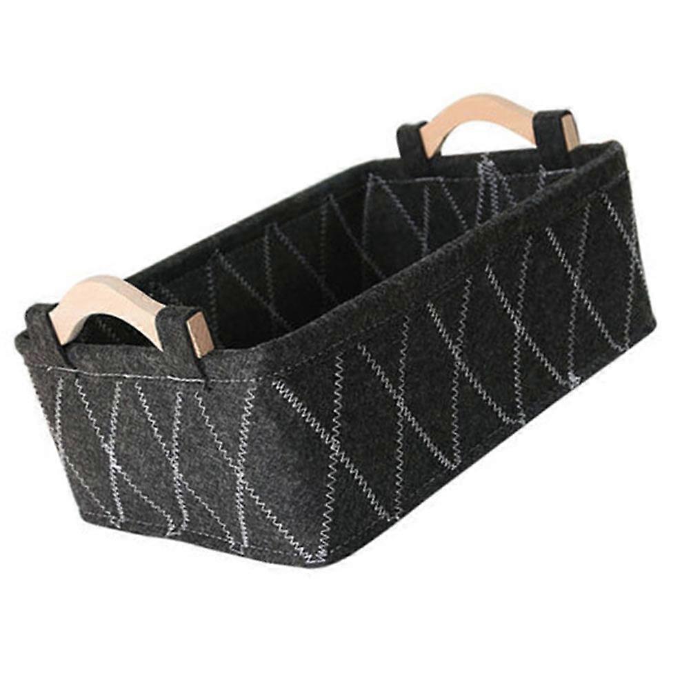 Felt Storage Basket with Wooden Handle Large Desktop Organizer for Home, Office, Books, Cosmetics, and Small Items Grey/Black
