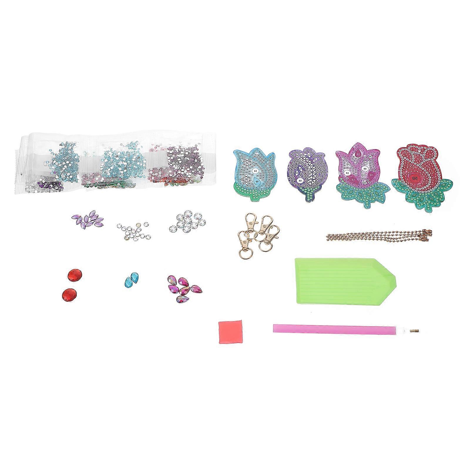 Flower Shaped Rhinestone Key Chain DIY Accessory For Craft Enthusiasts In Multi Color With Decorative Feature 4Pcs