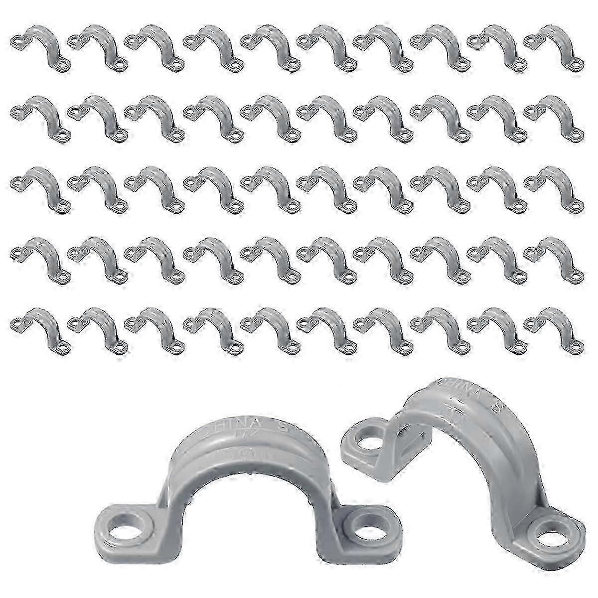 Double Hole PVC Pipe Conduit with U Clip Clamp (50 Pcs)