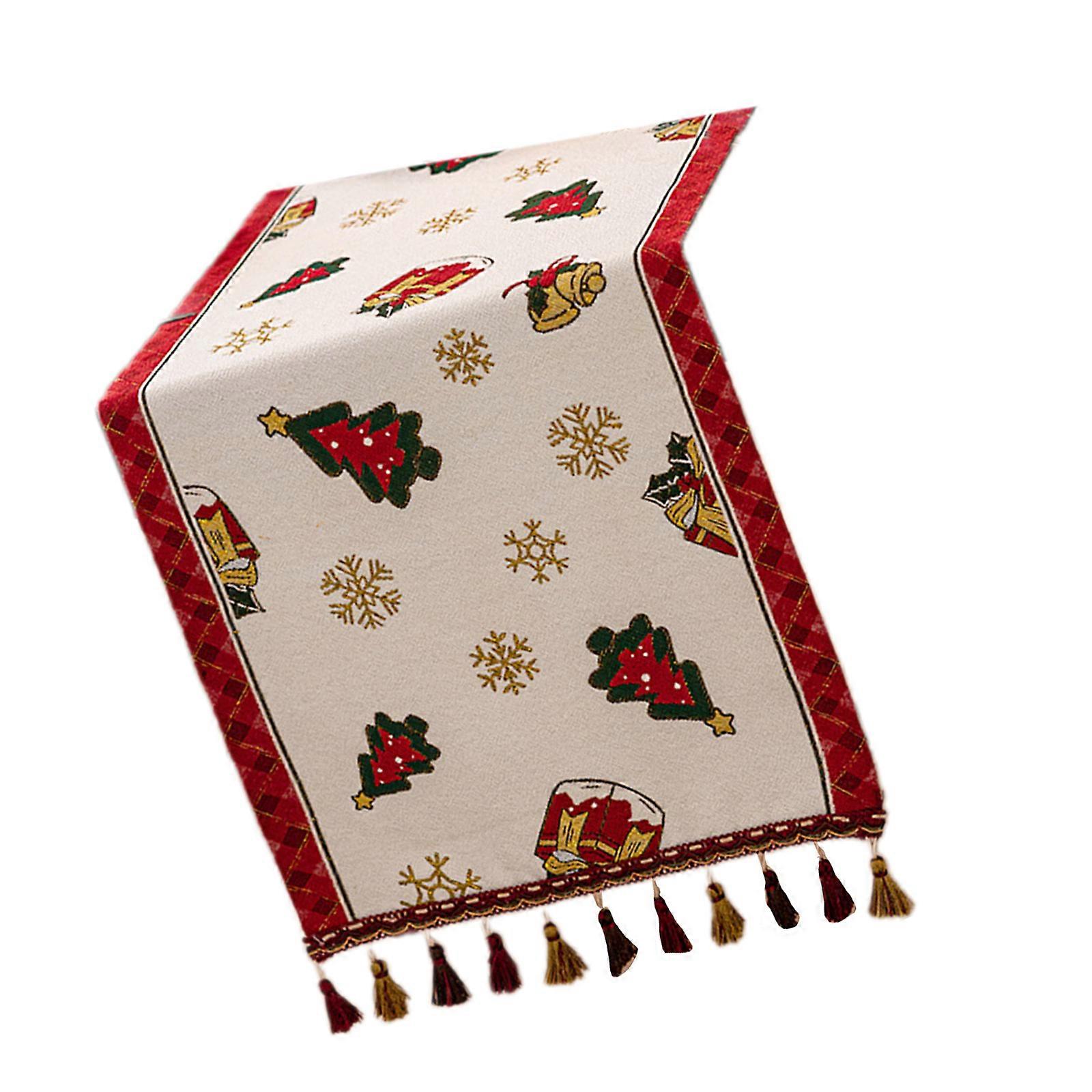 Christmas Chenilles Table Runner With Woven Jacquard Patterns And Decorative Tassels Holiday Centerpieces Table Decors Multicolor