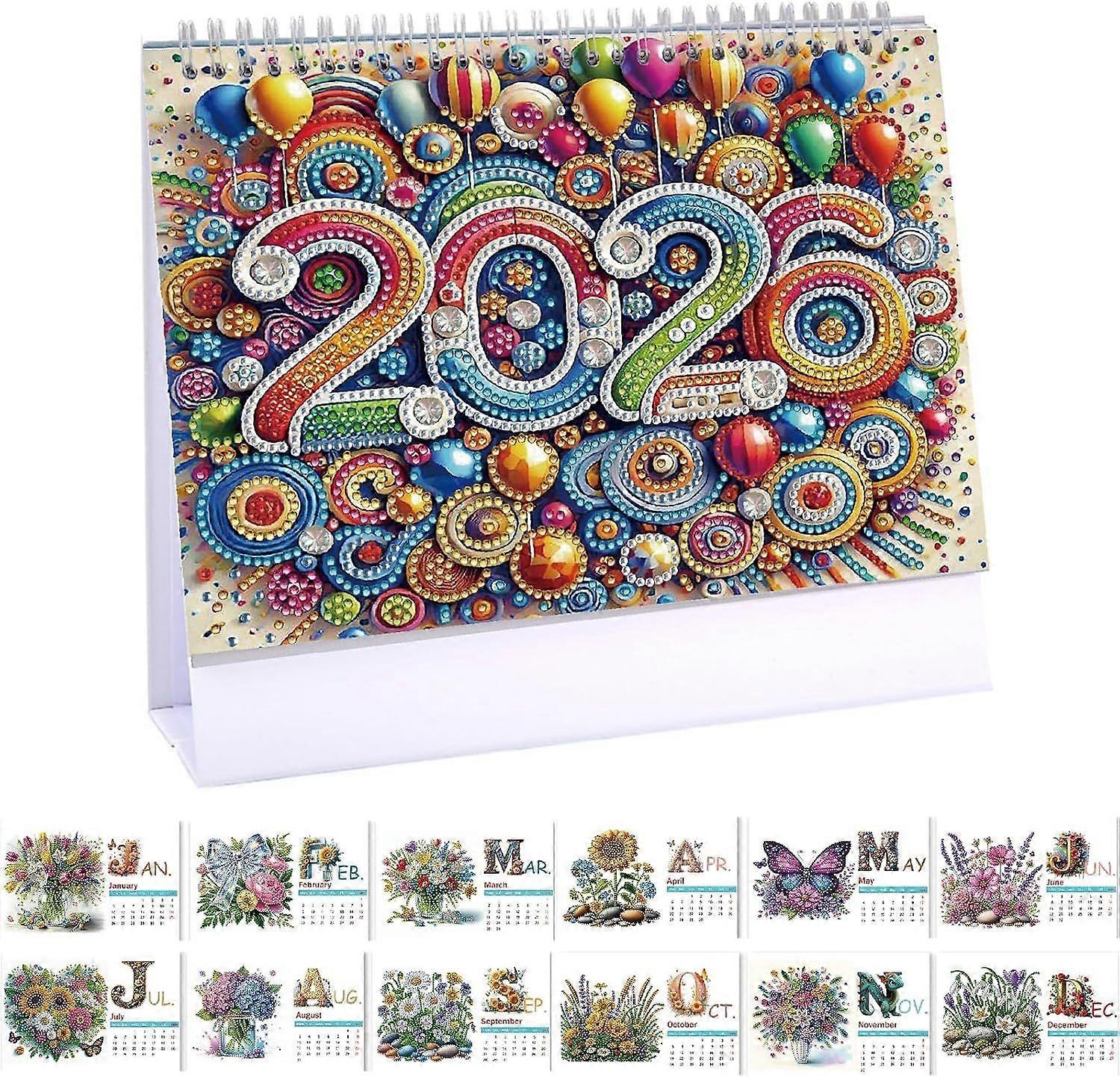 2026 DIY Diamond Art Desk Calendar with To Do List Ornaments, Diamond Art Painting Monthly Flip Tabletop Calendar for Home Office Planning