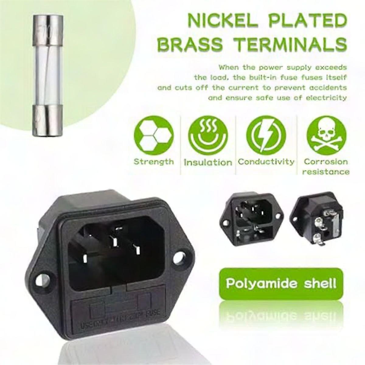 250V 10A 2-in-1 Mount Inlet Power Socket with Fuse Male Plug Connector