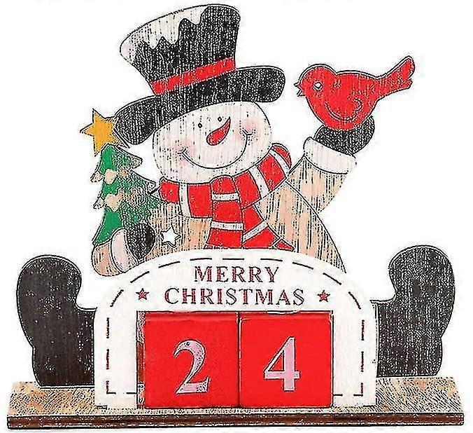 Christmas Wooden Advent Calendar Seating Snowman Design Desktop Reusable Perpetual Countdown Calendar Block For Festive Home Table Ornament