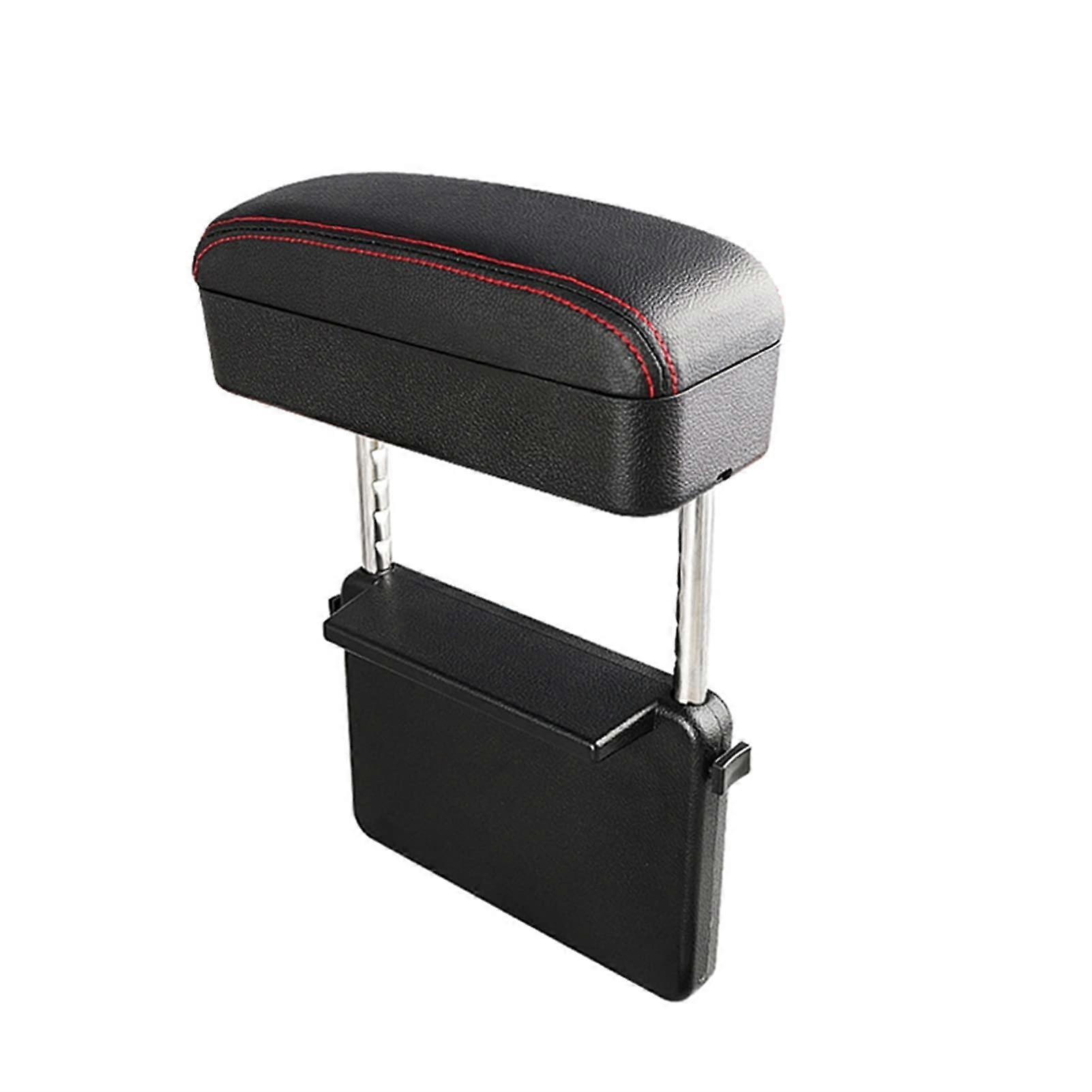 Car Armrest Storage Box Adjustable Car Seat Gap Organizer, Elbow Support, Soft Padding, Universal Fit, Black Red Line