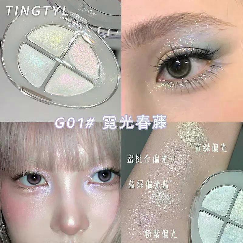 Sparkling Chameleon Pearlescent 4-Color Eyeshadow Palette Fine Shimmer Easy To Apply Gradient Eye Brighten Powder Pigment Makeup