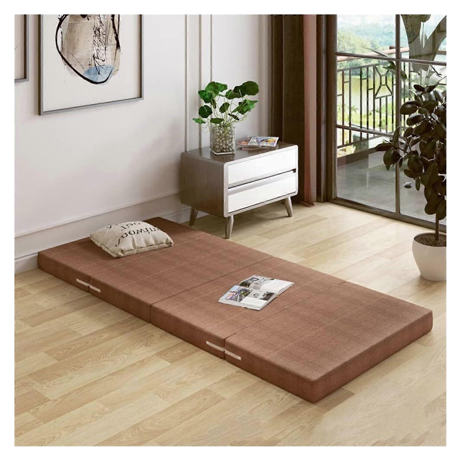 Foam Futon Mattress 80x200x5cm Dark Brown Removable Cover Folding Guest Bed