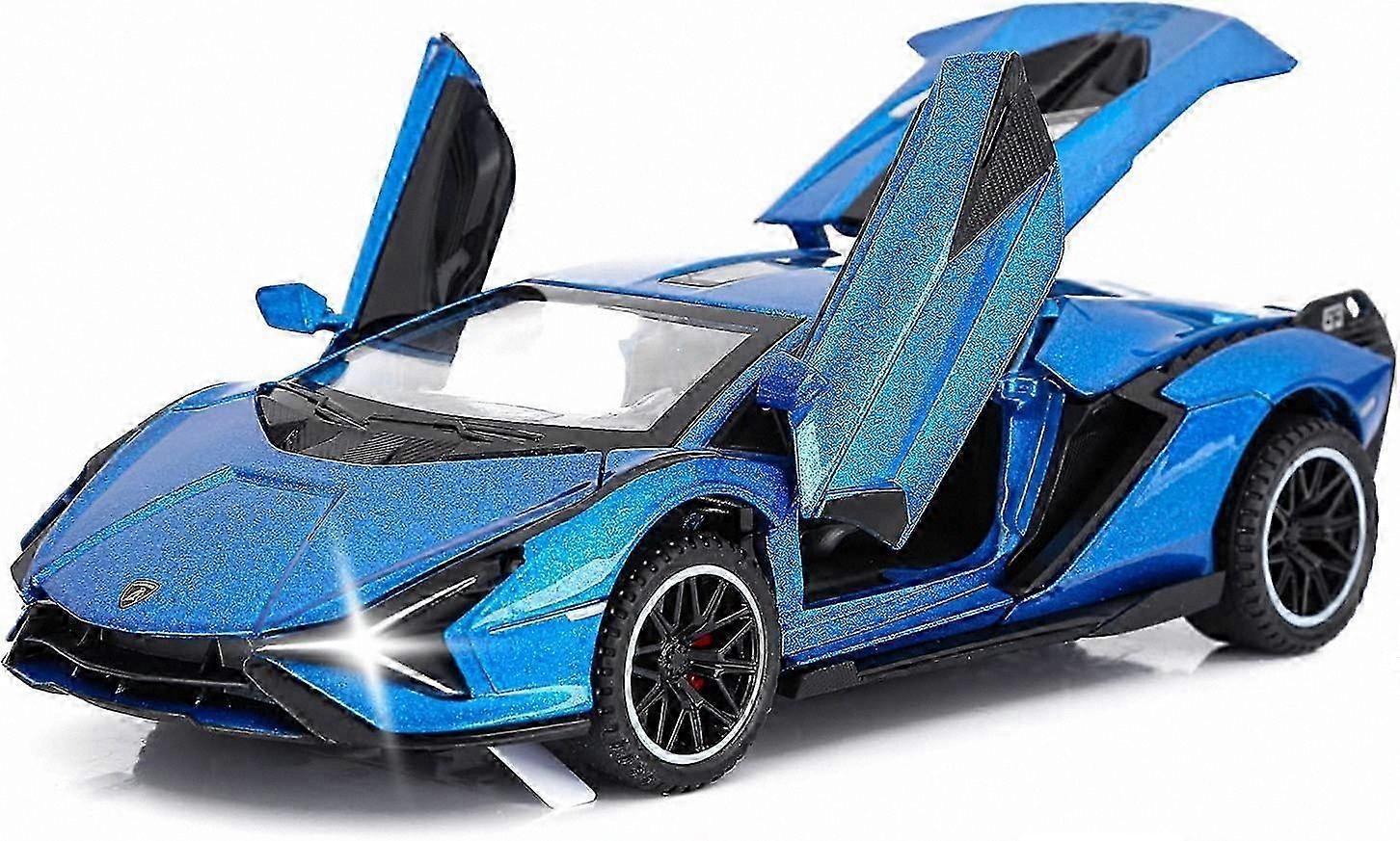 Metal Toy Car with Light and Sound Effects, Pull Back Vehicle for Kids Aged 3 and Up (Blue)