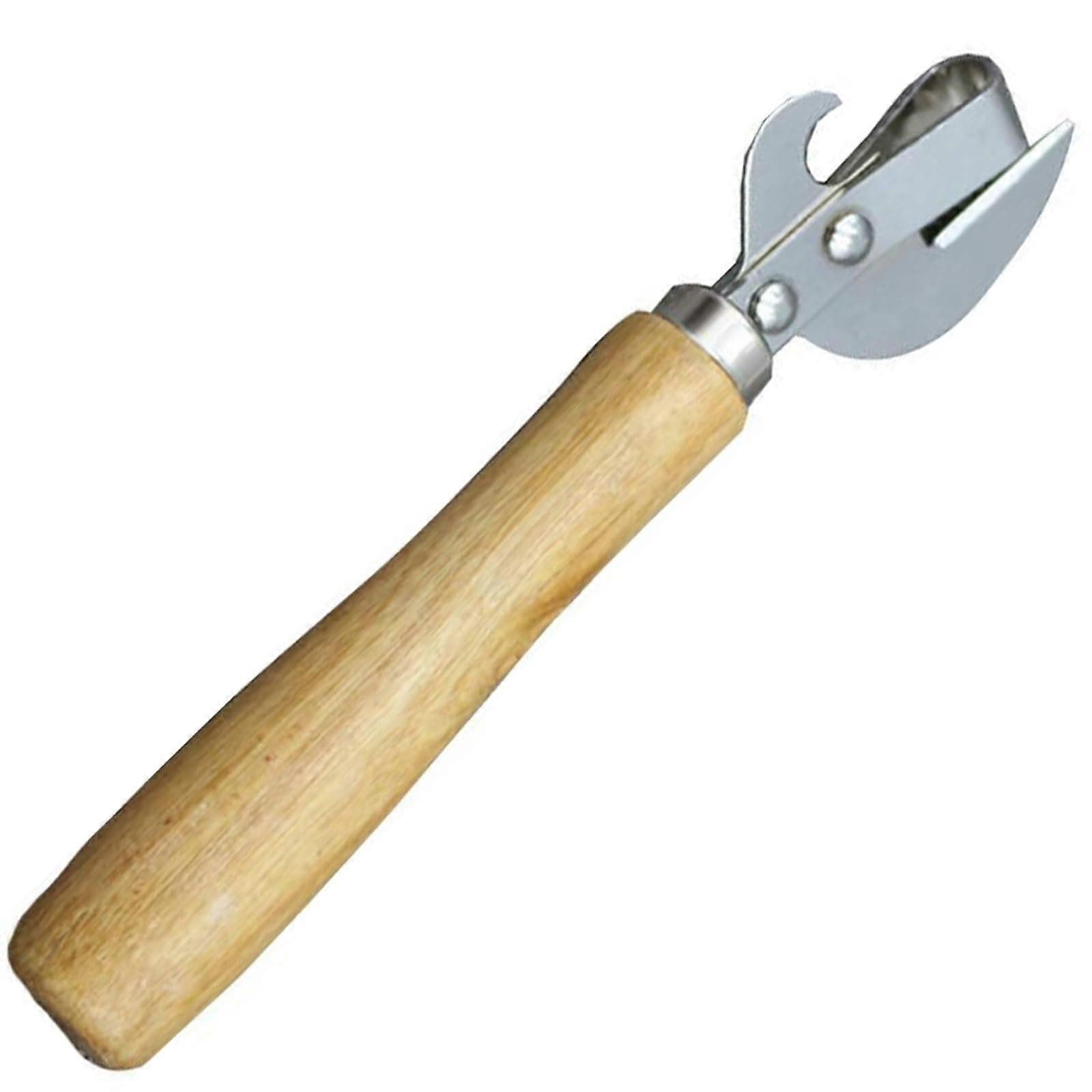Manual Can Opener Ergonomic Steel With Wood Handle Side Cut Tin Lid Remover For Kitchen Use
