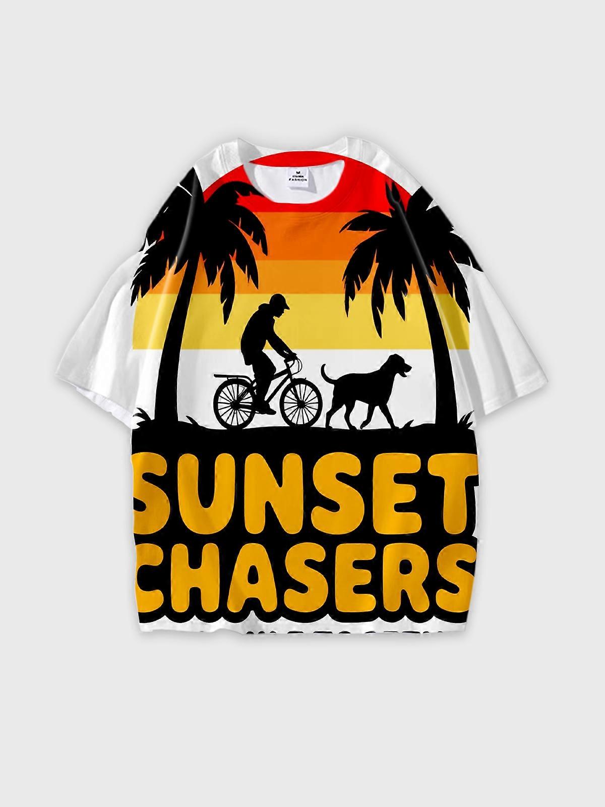 T-Shirt Round Neck, Loose Short Sleeve Pattern Graphic Tee, Unisex Summer Casual Top W2511