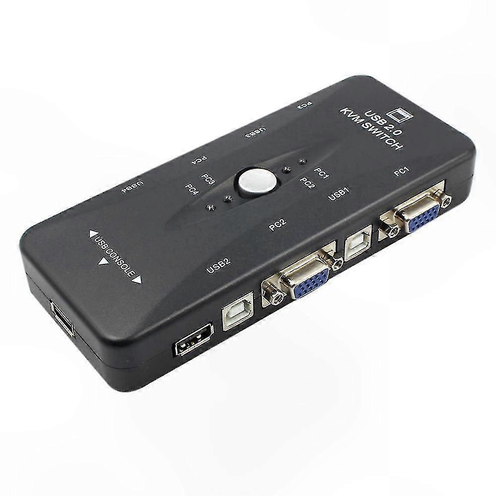 4-Port USB 2.0 KVM Switch Box with 4 KVM Cables for Keyboard, Monitor, VGA, SVGA, PC, and Laptop Connectivity Solution
