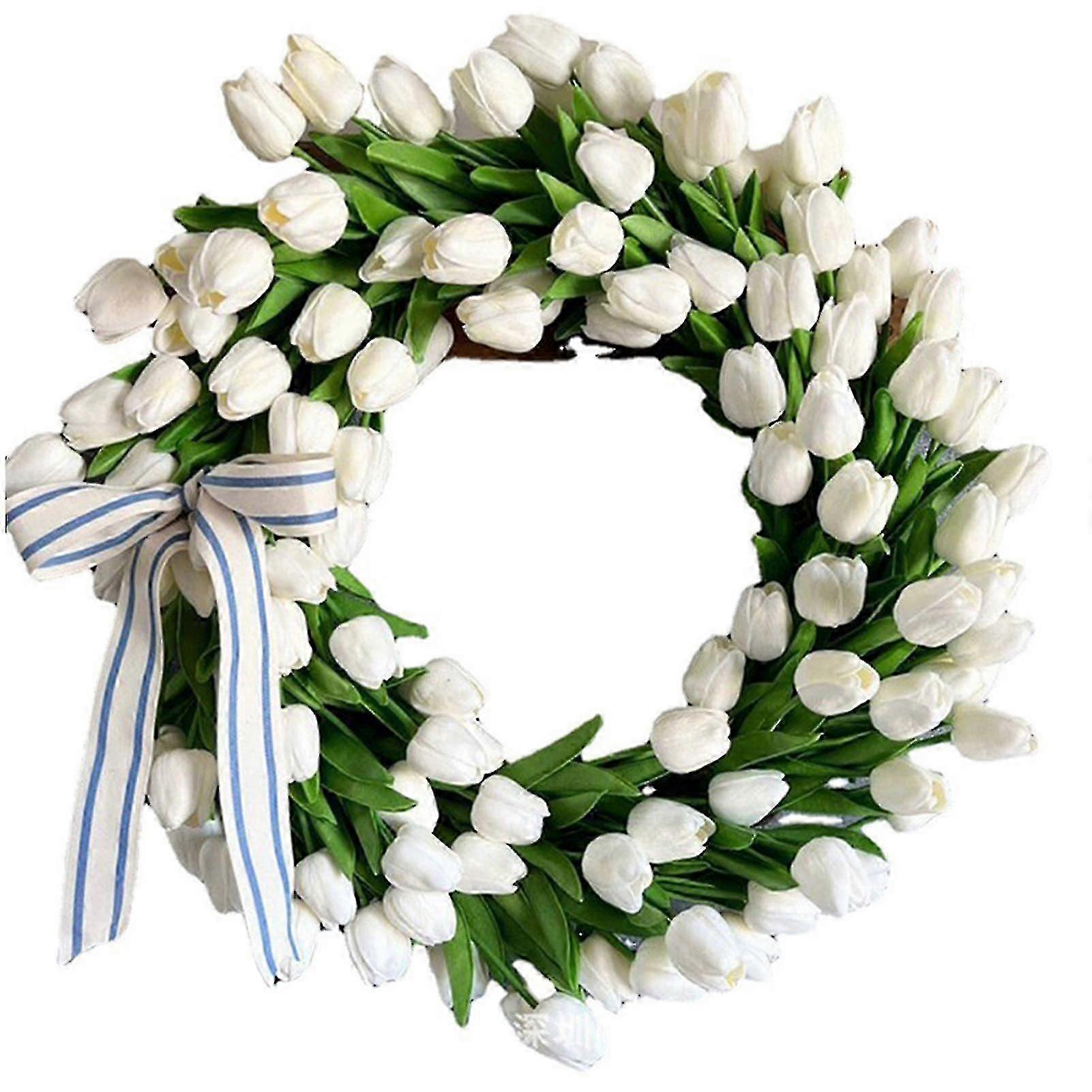 Spring Wreath Door Decor With Bow Simulation Tulip Seasonal Garland Ornament