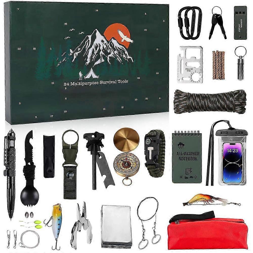 24-Piece Survival Tool Advent Calendar, Christmas Gift Set for Men