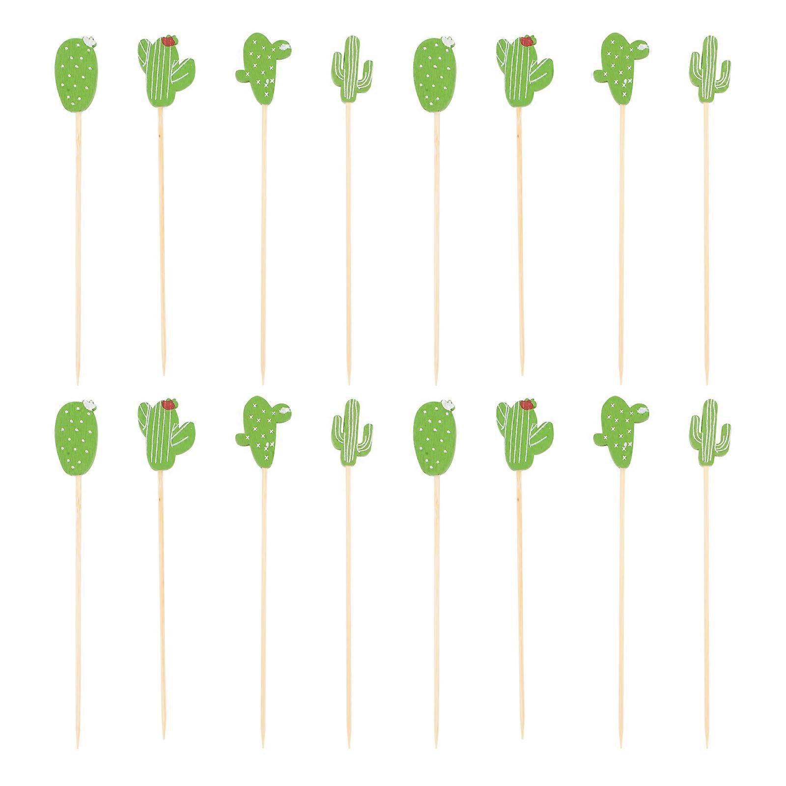 Disposable Bamboo Fruit Picks Cactus Shape for Household 100Pcs
