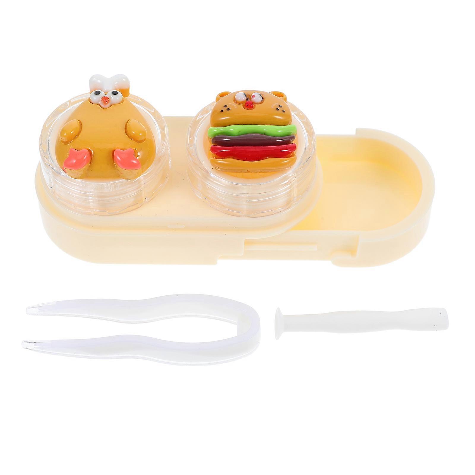 Eye Contacts Case Cute Portable with Drawer and Tweezers 2Pcs