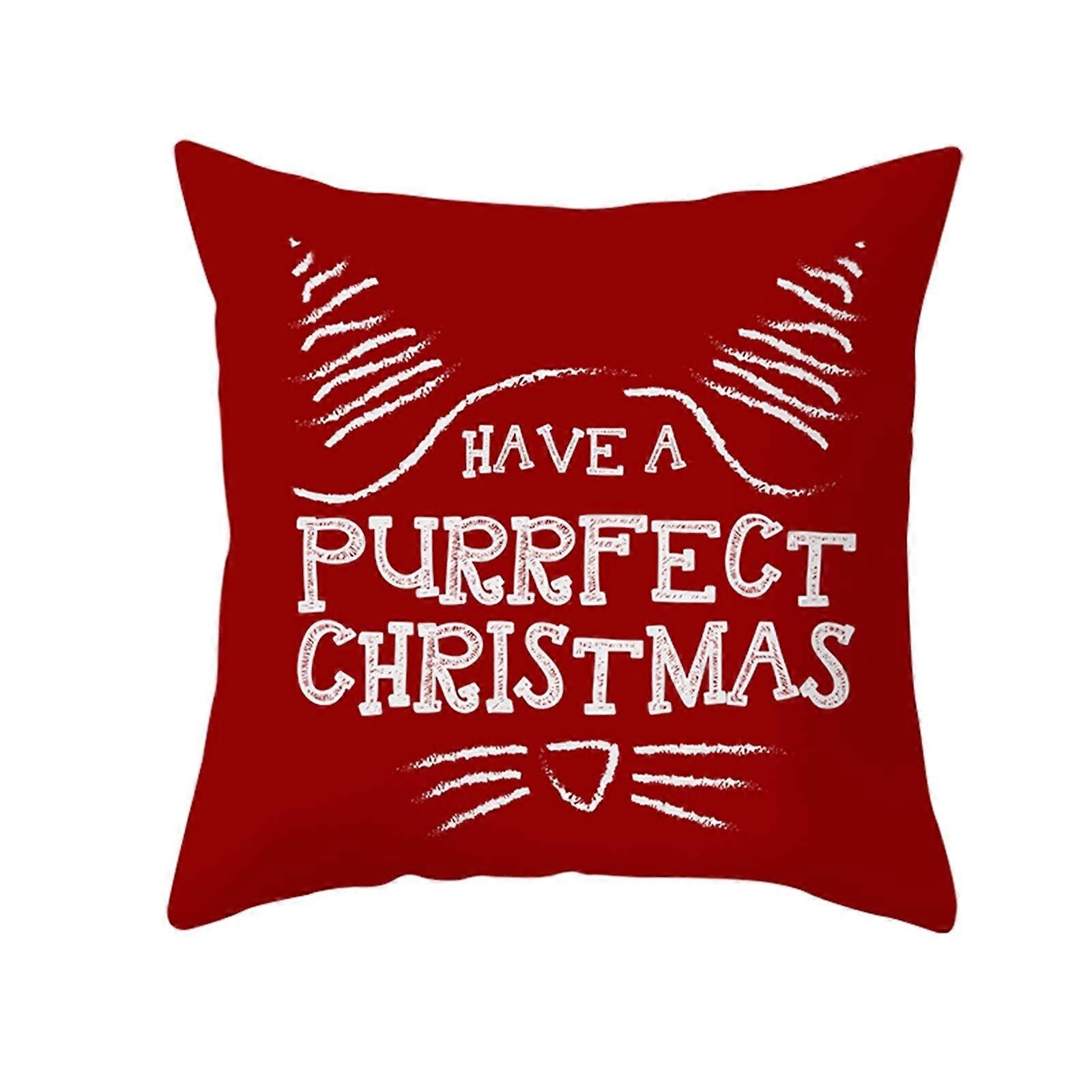 Throw Pillow Covers Christmas Tree Cat Face Polyester 18x18 Inch Dark Red White Style 8 45x45cm