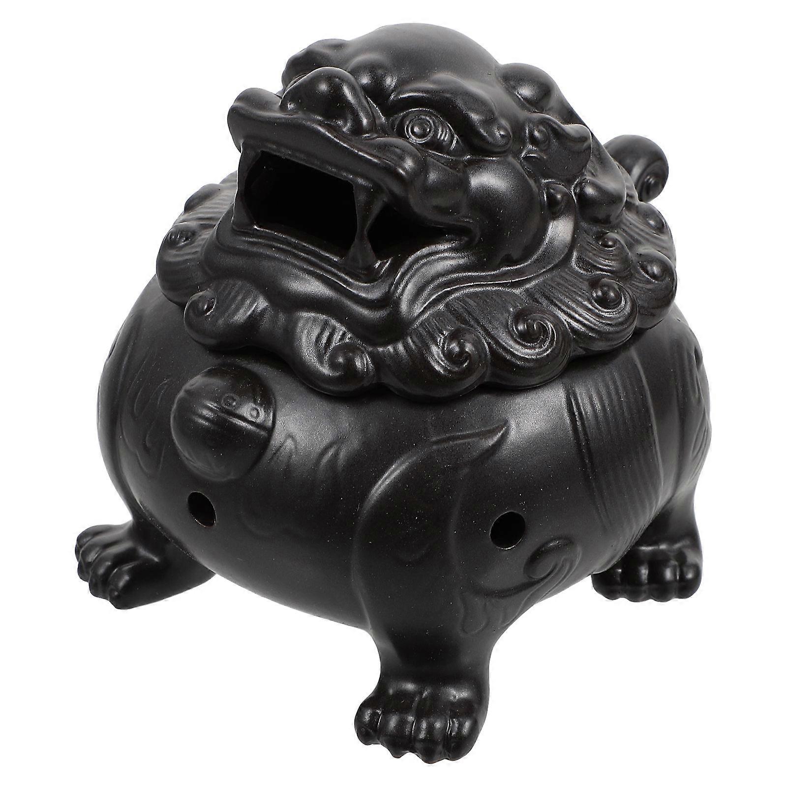 Ceramic Incense Burner Black for Aromatherapy Decoration 2Pcs Set
