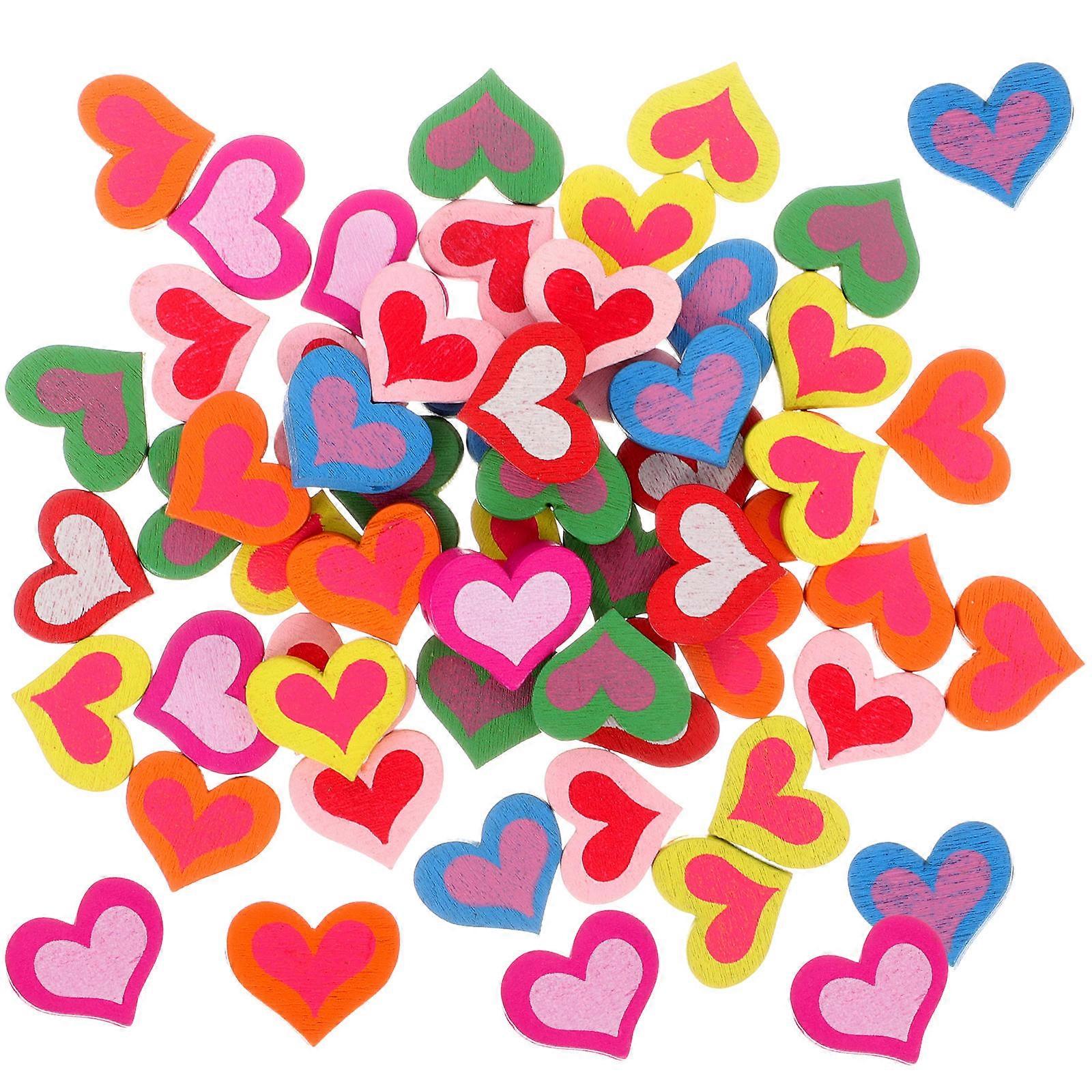 Valentine's Day Multi Colored Wooden Heart Shape Beads For String Through Crafts 1.7x1.5cm 150 Pcs