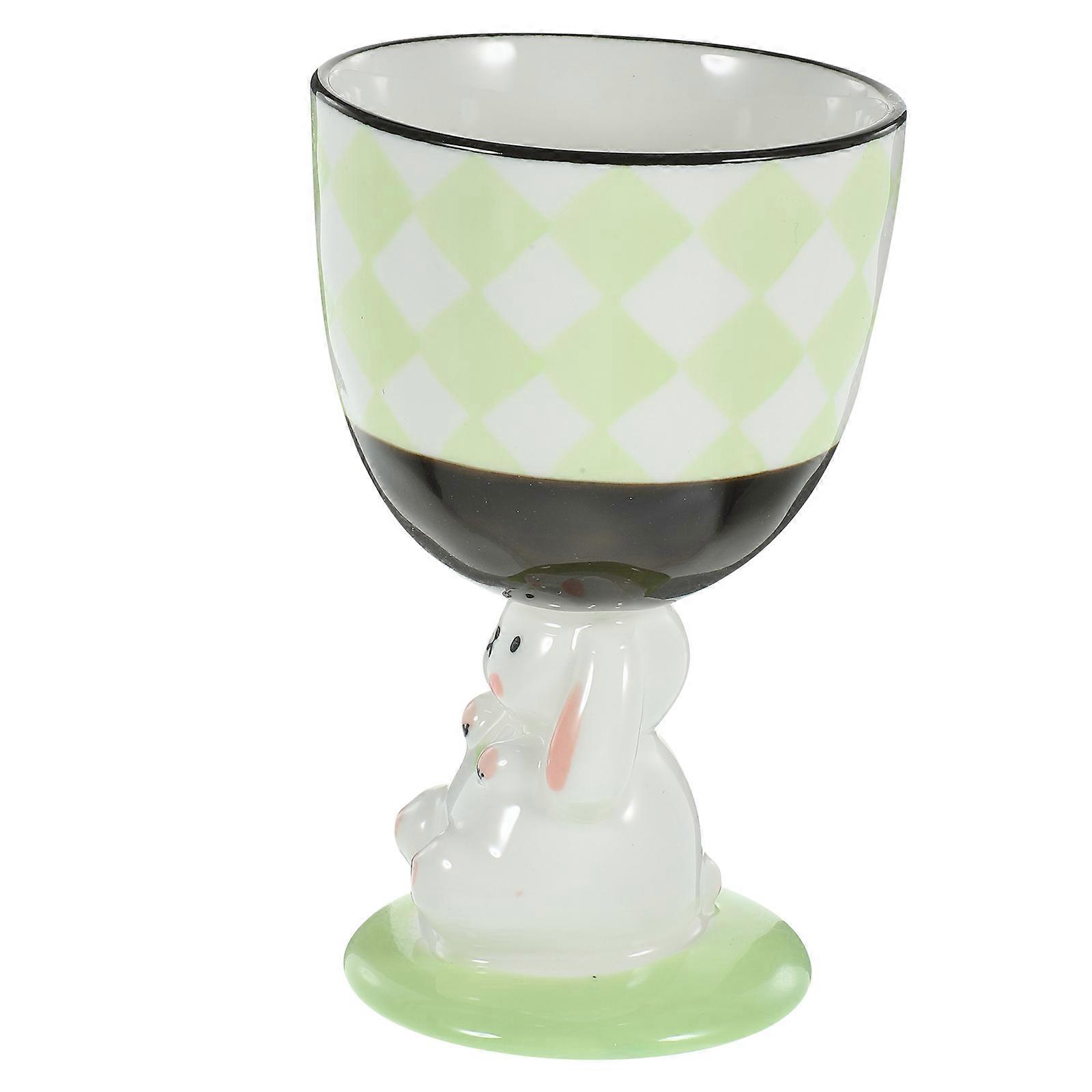Ceramic Goblet 3Pcs Cute Bunny Mug For Daily Use Light Green Footed Design With Style