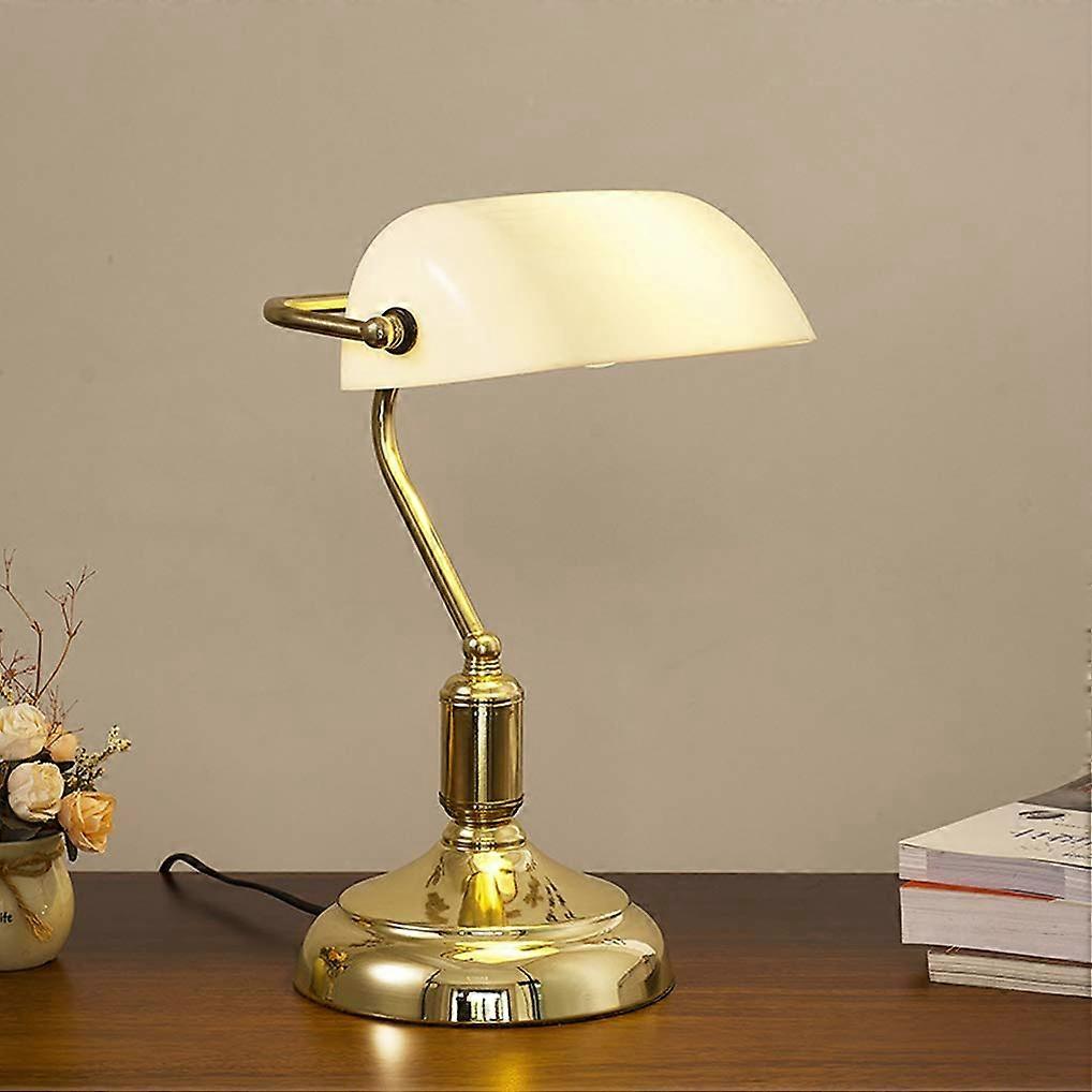 Vintage Bankers Desk Lamp with Glass Lampshade and Pull Chain Switch, Retro E27 Bedside Table Lamp