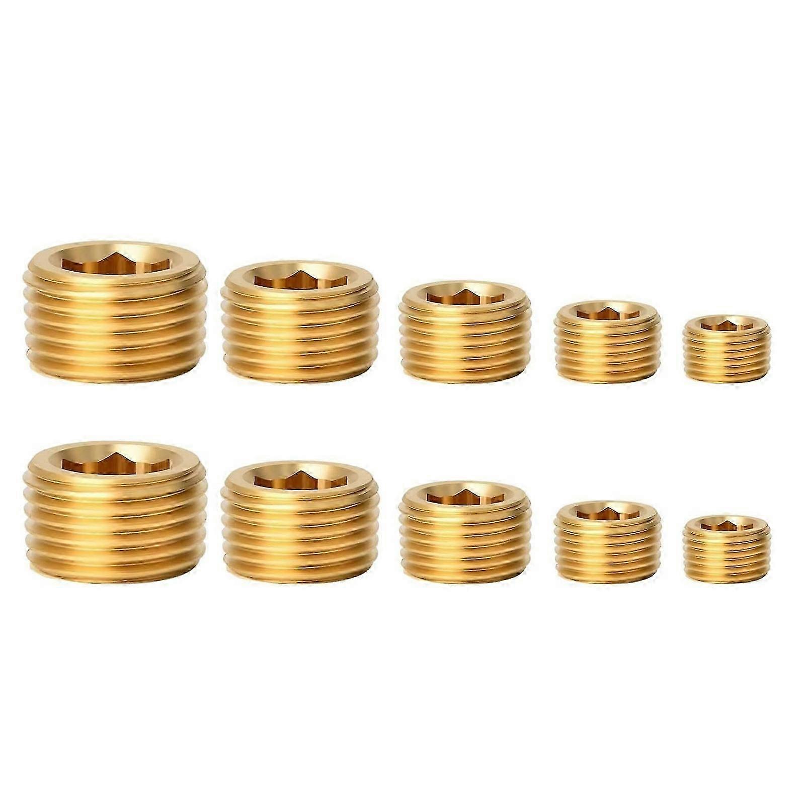 Brass Pipe Plugs Assortment Set 10/25pcs Male Internal Hexgonal Thread for Practical Sealing In Diverses Applications