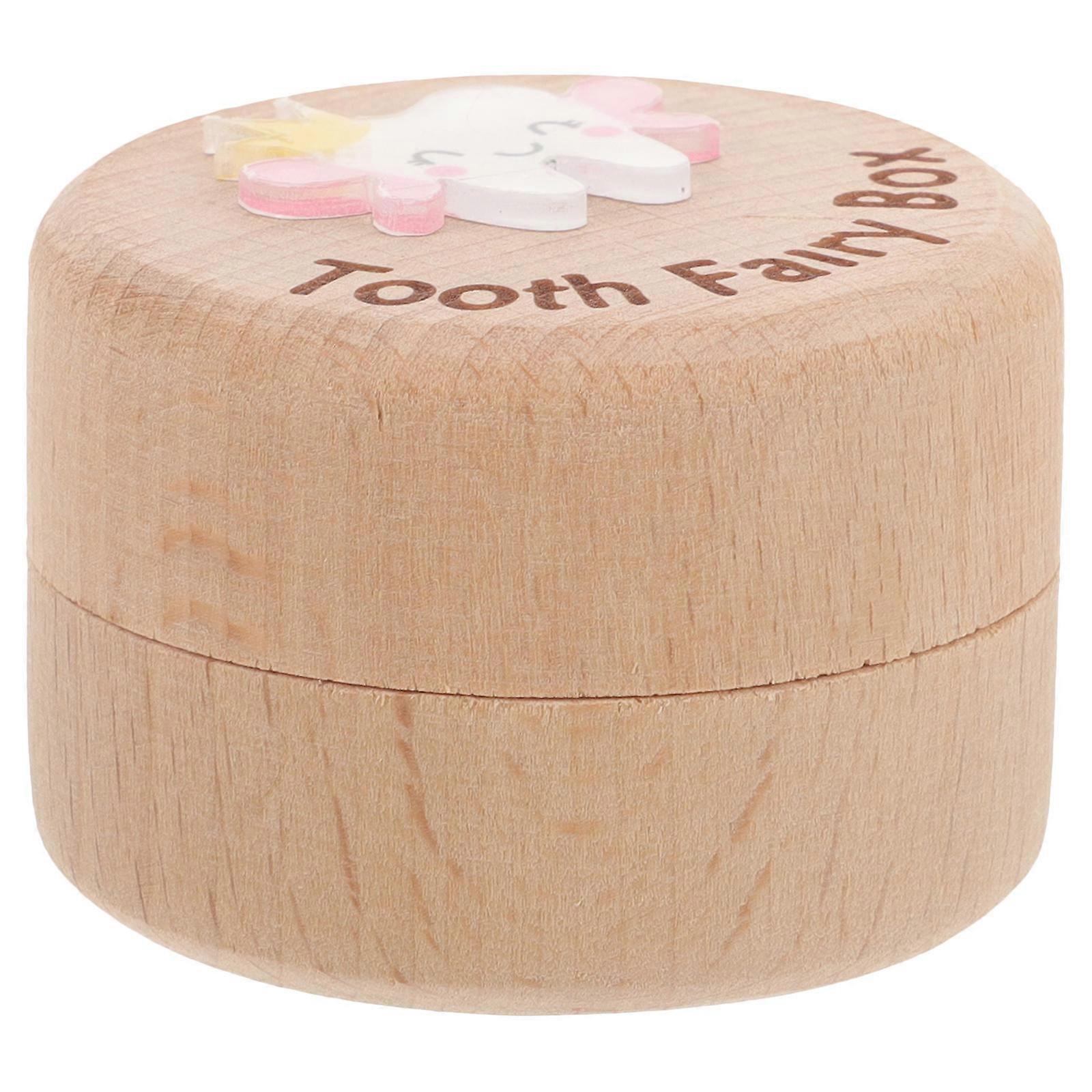 Tooth Box Cartoon Keepsake Container for Child Keepsake Box Wood Beige with Memory Preservation Function 1Pack