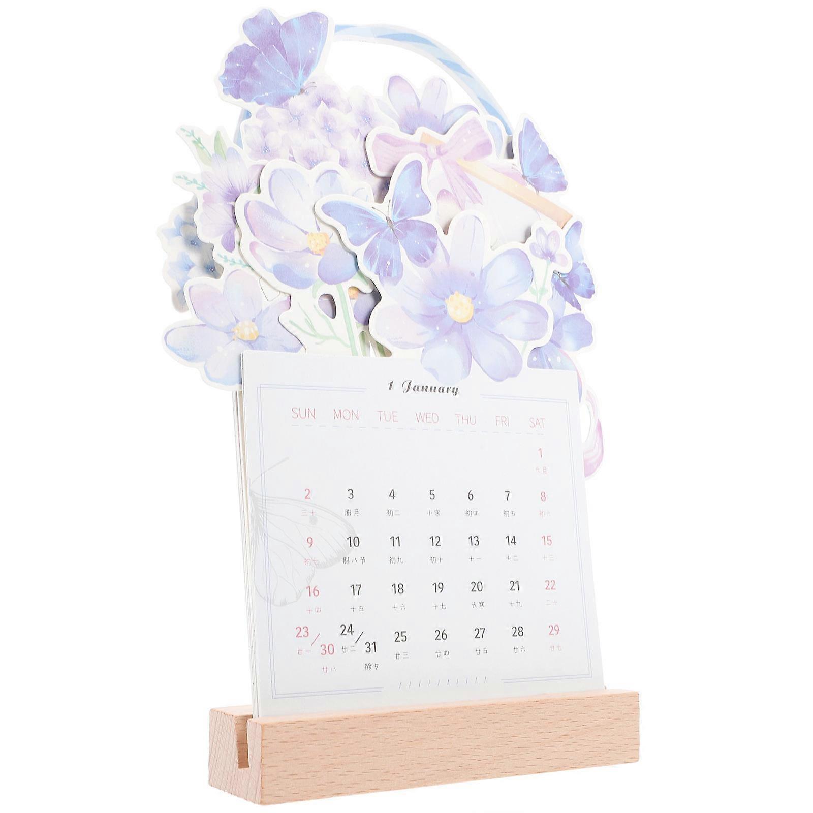 Flower Standing Calendar Square Shape Creative Flower Desk Calendar Office Use 21.5x15cm 1Set