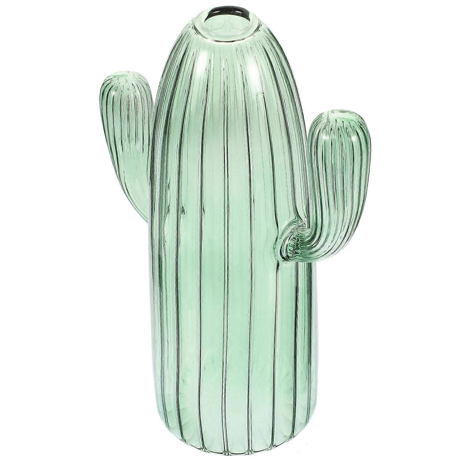 Cactus Shaped Hydroponic Vase for Desktop Decor 4Pcs Green Glass Set