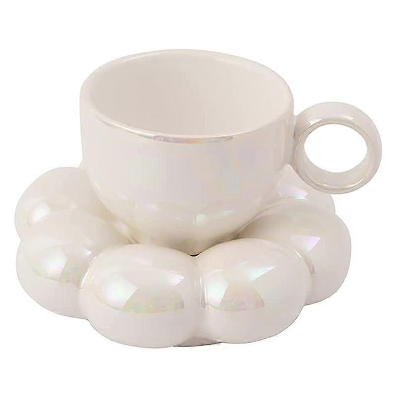 Flower Coffee Cup & Saucer Set Ceramic Coffee Cup 6.7Oz White