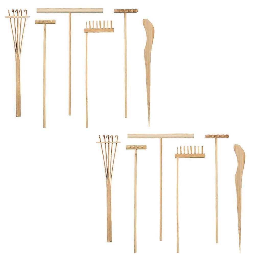 Khaki Zen Garden Rake Kit with 4Sets Tools for Tea Table Decoration