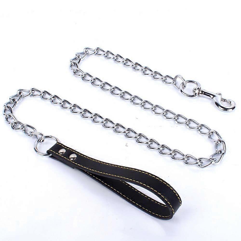 Heavy Duty Metal Chain Dog Lead With Leather Handle Long Strong Control Leash
