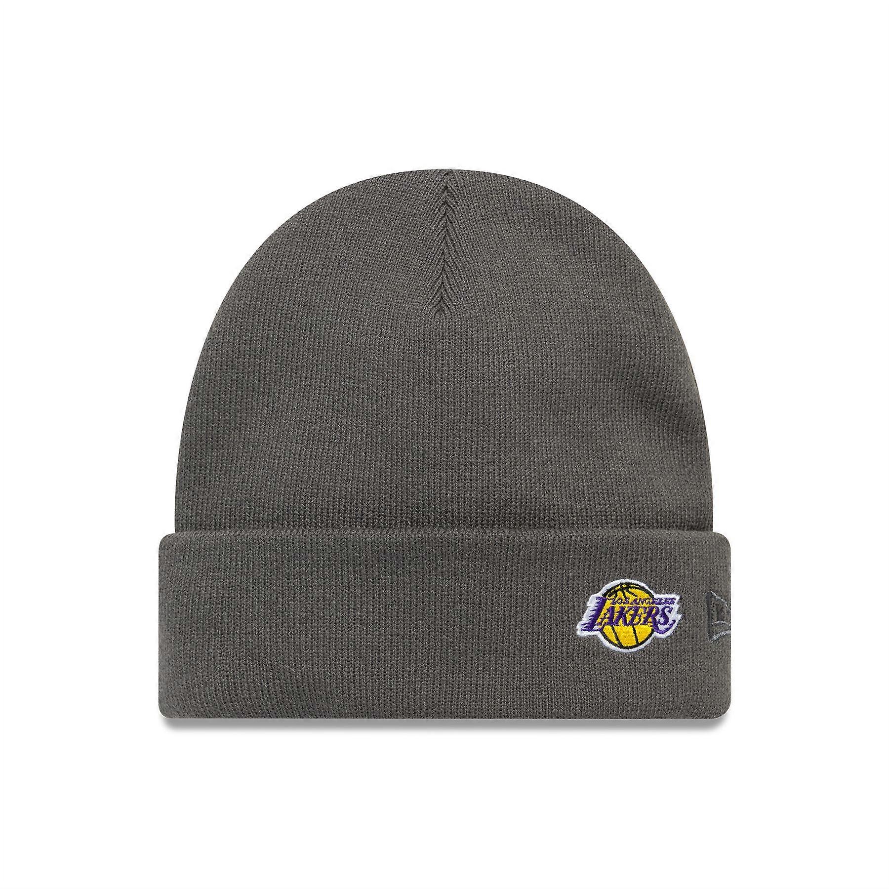 LA Lakers NBA Mini Logo Cuff Knit Beanie Hat Dark Grey