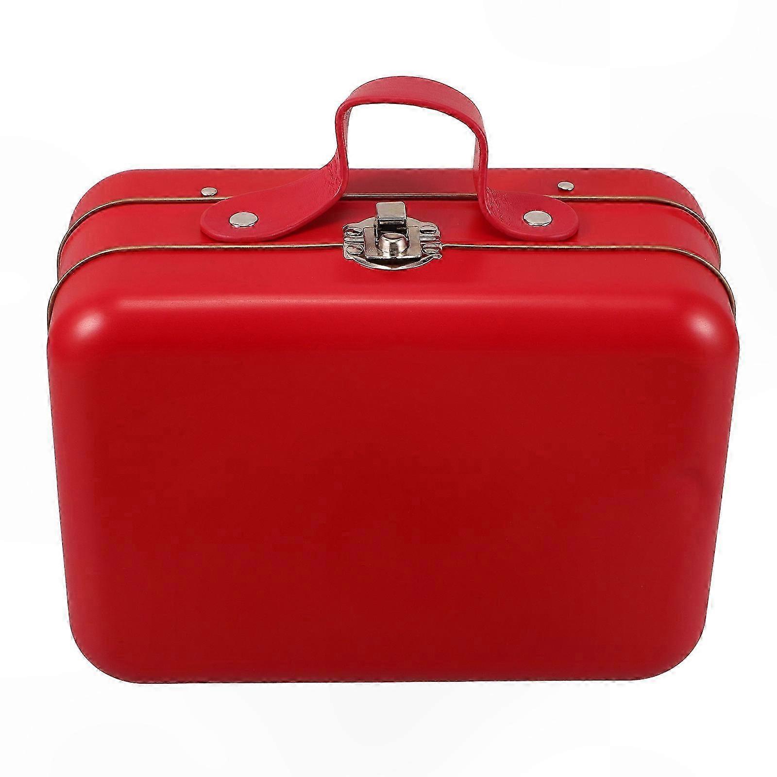 Retro Red Metal Storage Container with Handle for Candy, Coins, Party Decor